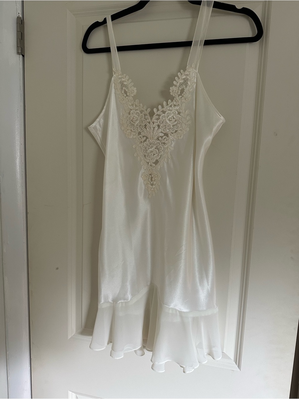 Silk-Feel White Lace Trim Slip Dress - Women Intimates